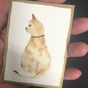 Original ACEO Miniature Watercolor Painting Sitting Pretty Cat by Hope